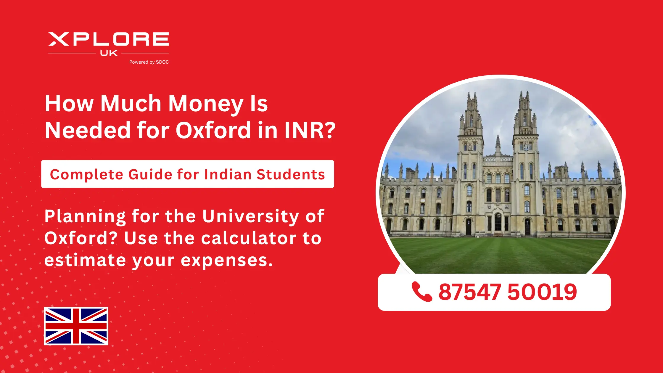 How much money is needed to study at the University of Oxford in INR for Indian students