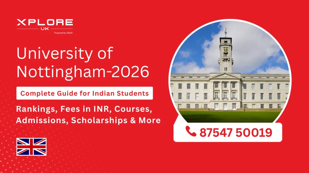 University of Nottingham campus buildings and lakeside view in Nottingham UK